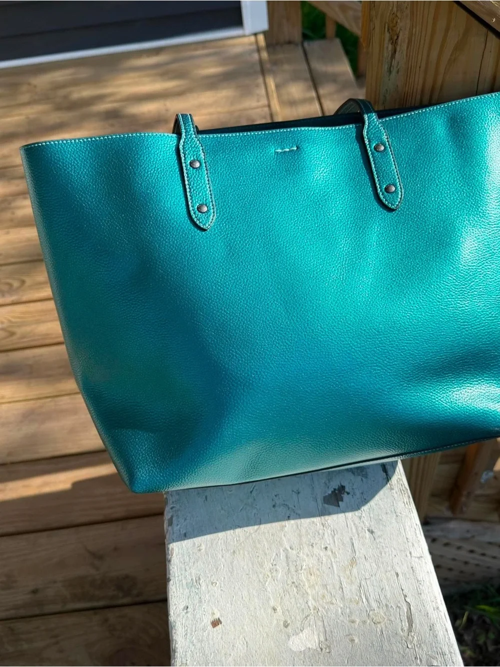 Authentic Coach City Tote Bag in Rare Metallic Veridian Green/Teal - Picture 2 of 5